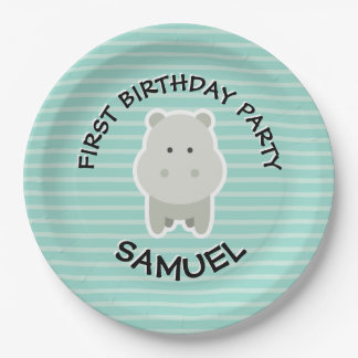 Assiettes En Carton Joyeux anniversaire Hippo Party Animaux