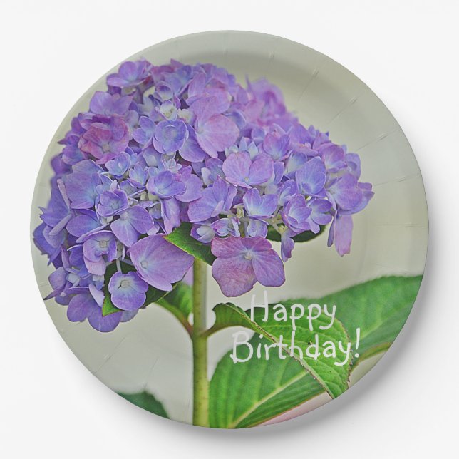 Assiettes En Carton Joyeux Anniversaire Hydrangea (Devant)