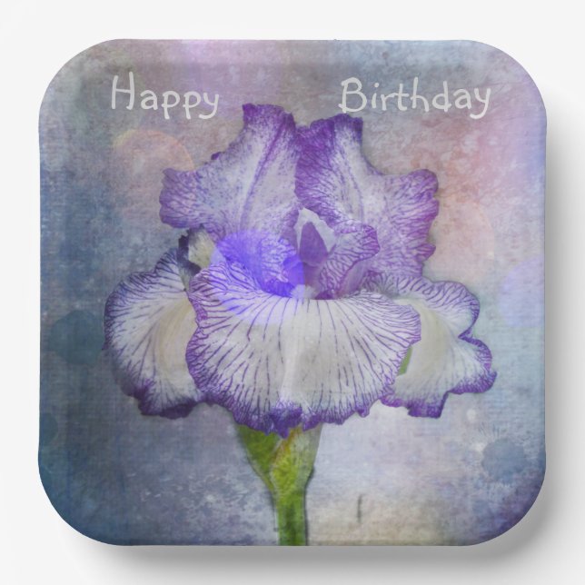 Assiettes En Carton Joyeux anniversaire Iris Plaques de papier (Recto)