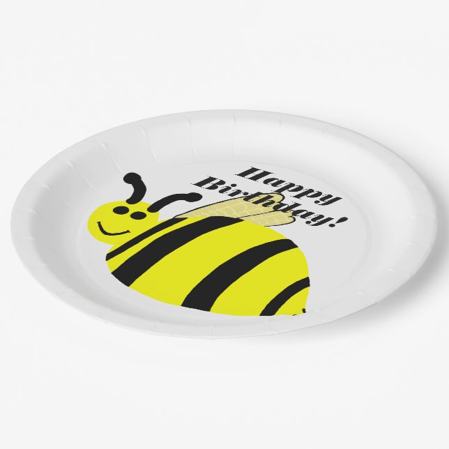 Assiettes En Carton Joyeux Anniversaire Jaune Bumble Bee (Angle)