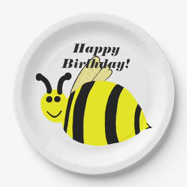 Assiettes En Carton Joyeux Anniversaire Jaune Bumble Bee (Devant)