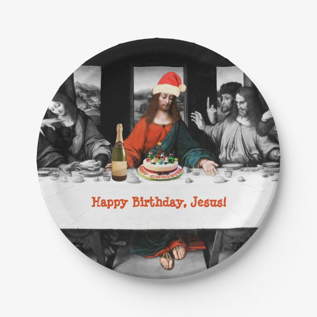 Assiettes En Carton Joyeux anniversaire, Jésus ! Noël drôle (Devant)