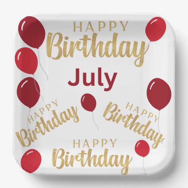 Assiettes En Carton Joyeux anniversaire Juillet anniversaires Plaque d (Recto)