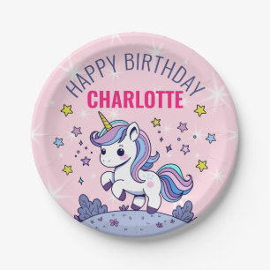 Assiettes En Carton Joyeux Anniversaire Licorne Magique Personnalisée