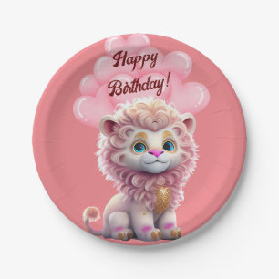 Assiettes En Carton Joyeux Anniversaire Lion Rose