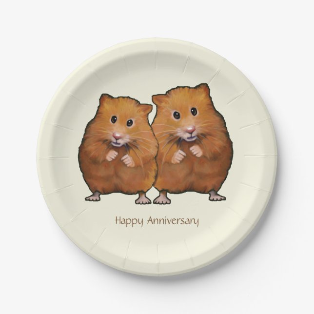 Assiettes En Carton Joyeux Anniversaire, mignon Hamster Couple (Devant)