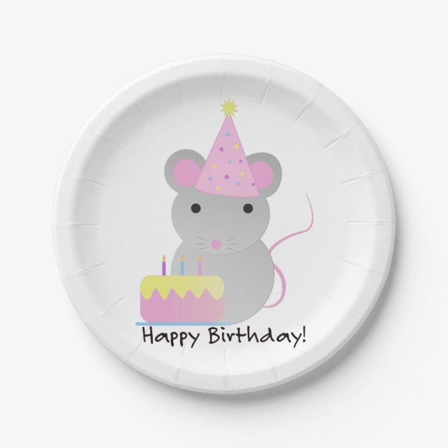 Assiettes En Carton Joyeux Anniversaire mignonne Souris de fête (Devant)