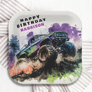 Assiettes En Carton Joyeux anniversaire Monster Truck Smash Crash Boy