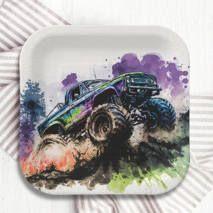 Assiettes En Carton Joyeux anniversaire Monster Truck Smash Crash Boy