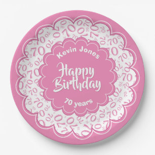 Assiettes En Carton Joyeux anniversaire motif rose et blanc