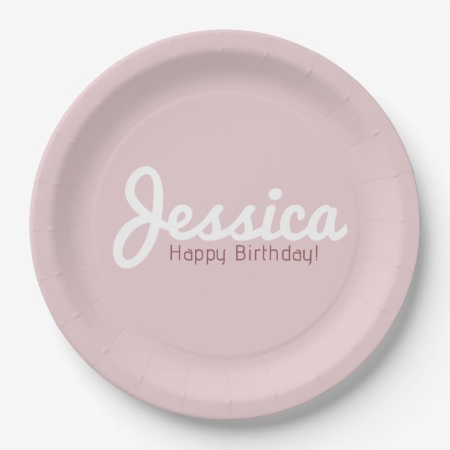 Assiettes En Carton Joyeux anniversaire, Nom personnalisable | Or Rose (Devant)