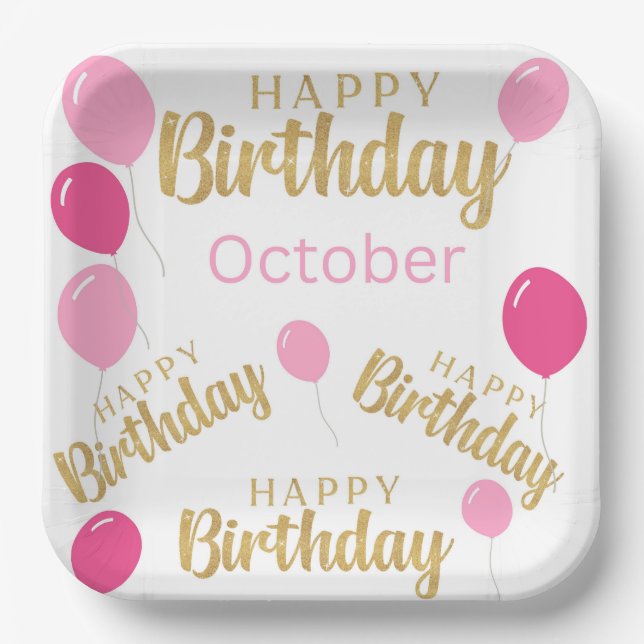 Assiettes En Carton Joyeux anniversaire Octobre Anniversaire Plaque pa (Recto)