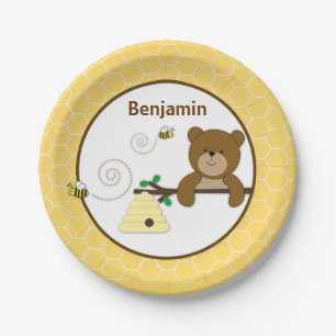 Assiettes En Carton Joyeux Anniversaire Ourson Miel Sucré & Abeille
