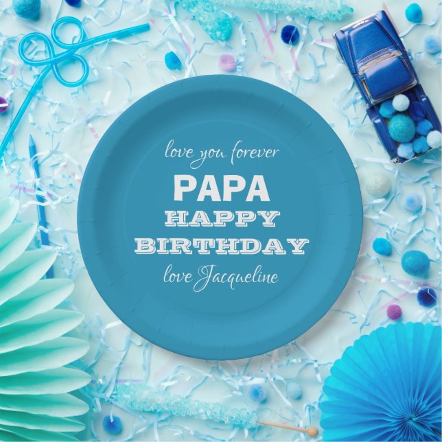 Assiettes En Carton Joyeux anniversaire PAPA Script Nom Modern Chic (Fête)