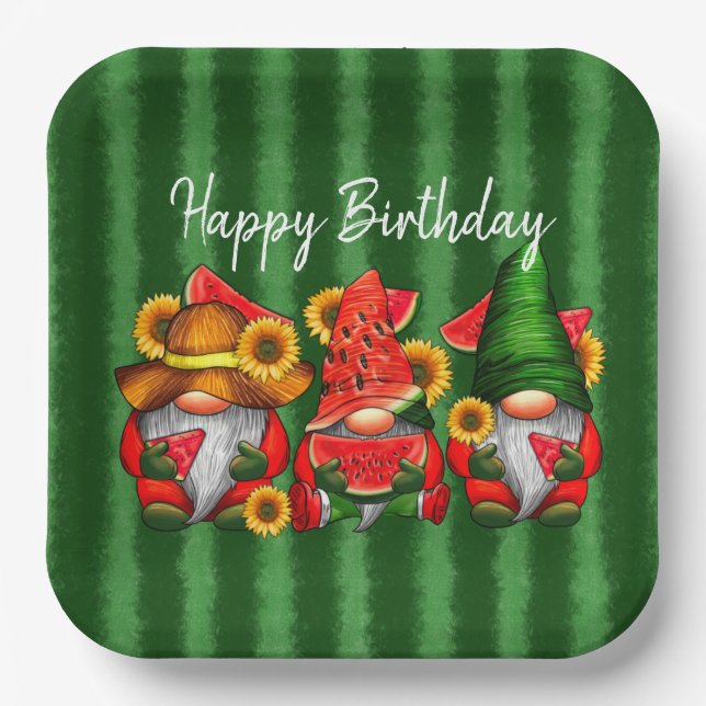 Assiettes En Carton Joyeux Anniversaire Pastèque  (Recto)