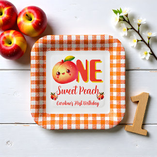 Assiettes En Carton Joyeux Anniversaire Peach Sucrée d'Été