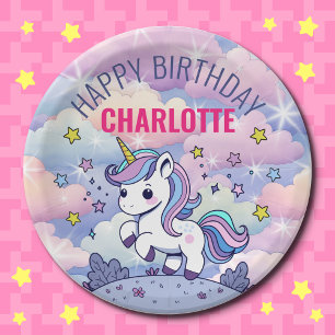Assiettes En Carton Joyeux Anniversaire Personnalisé Unicorn Magique