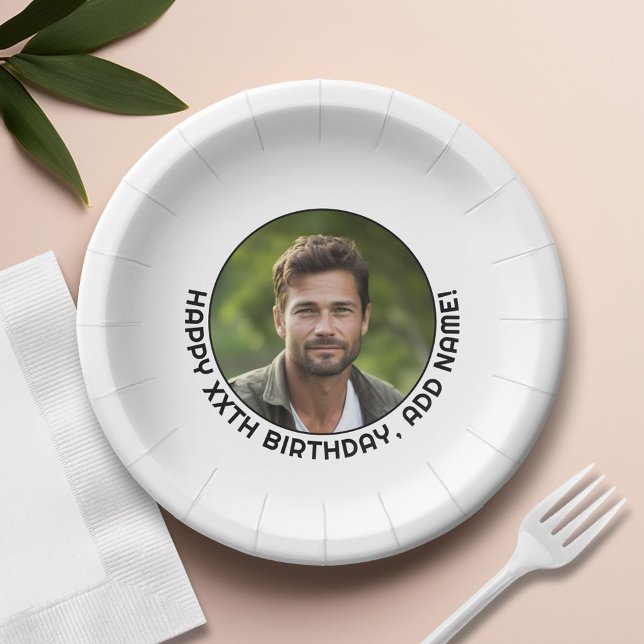 Assiettes En Carton Joyeux Anniversaire - Photo avec une simple bordur (Custom Paper Plate)