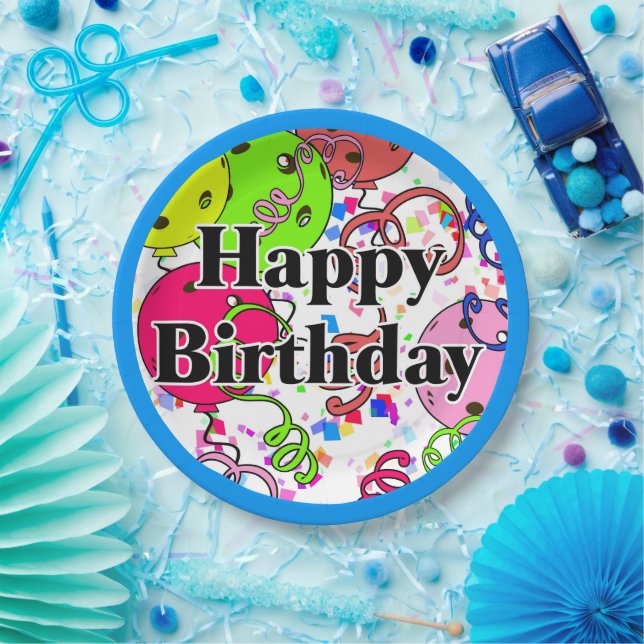 Assiettes En Carton Joyeux Anniversaire Pickleball Ballons Confetti Bl (Fête)