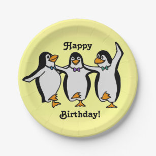 Assiettes En Carton Joyeux anniversaire ! Pingouins dansants amusants