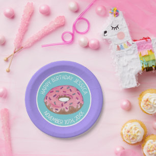 Assiettes En Carton Joyeux anniversaire Pink Donut Doughnut Anniversai