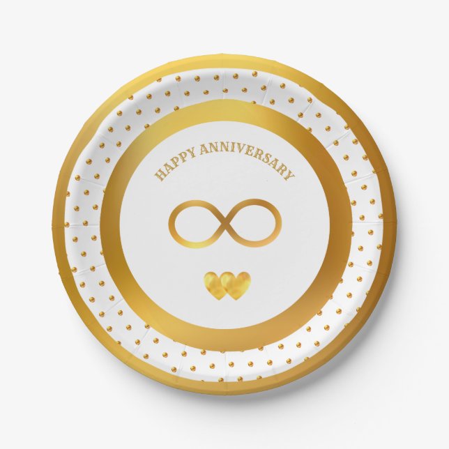 Assiettes En Carton Joyeux Anniversaire Points Dorés (Devant)