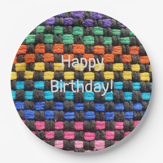 Assiettes En Carton Joyeux Anniversaire Potholder Check Motif (Devant)