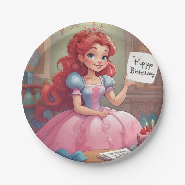 Assiettes En Carton Joyeux Anniversaire Princess Plaques en papier (Devant)