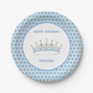 Assiettes En Carton Joyeux anniversaire Princess & Tiara & Diamond Con