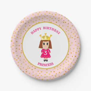 Assiettes En Carton Joyeux Anniversaire Princesse & Confettis Dorés