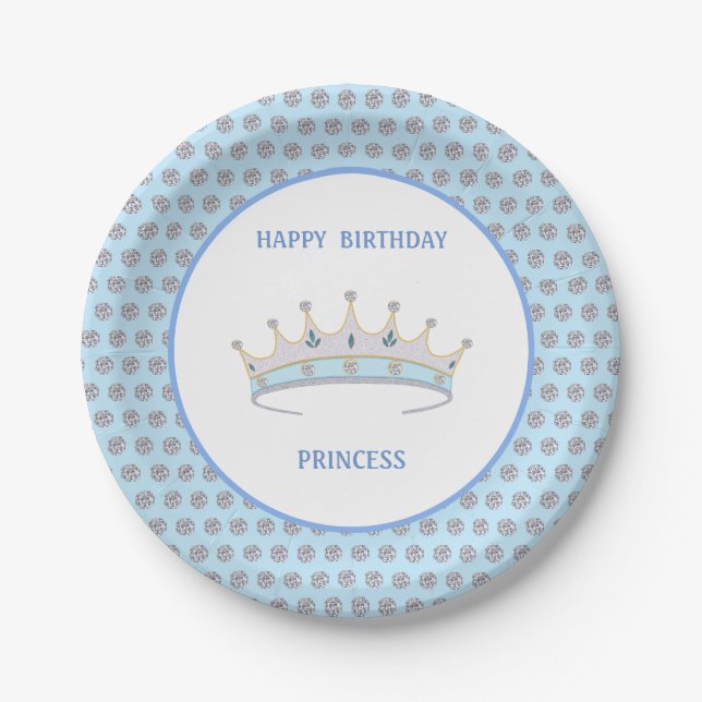 Assiettes En Carton Joyeux anniversaire Princesse & Tiara & Diamond Co (Devant)