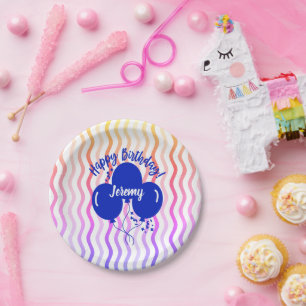 Assiettes En Carton Joyeux anniversaire Rainbow Blue Balloons Personna
