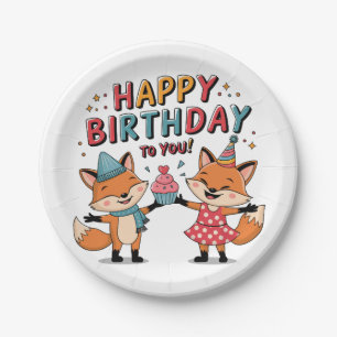 Assiettes En Carton Joyeux Anniversaire Renards