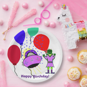 Assiettes En Carton Joyeux Anniversaire Robot Vert Rose Violet vaissea