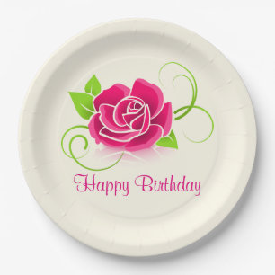 Assiettes En Carton Joyeux Anniversaire rose