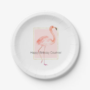 Assiettes En Carton Joyeux anniversaire rose de Flamant rose