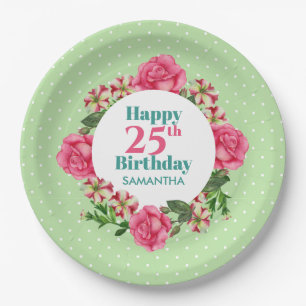Assiettes En Carton Joyeux Anniversaire Rose Rouge Blanc Pétunia Polka
