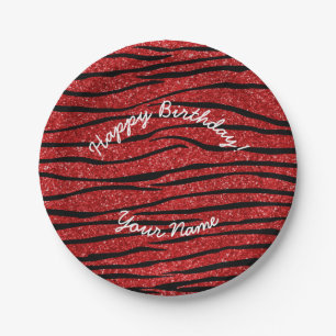 Assiettes En Carton Joyeux Anniversaire rouge parties scintillant zèbr
