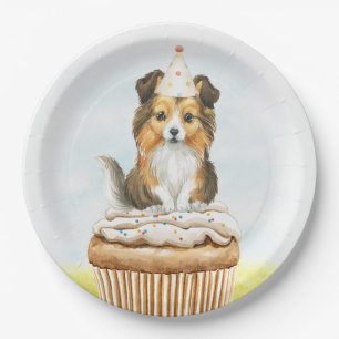 Assiettes En Carton Joyeux Anniversaire Sheltie Pup Cake