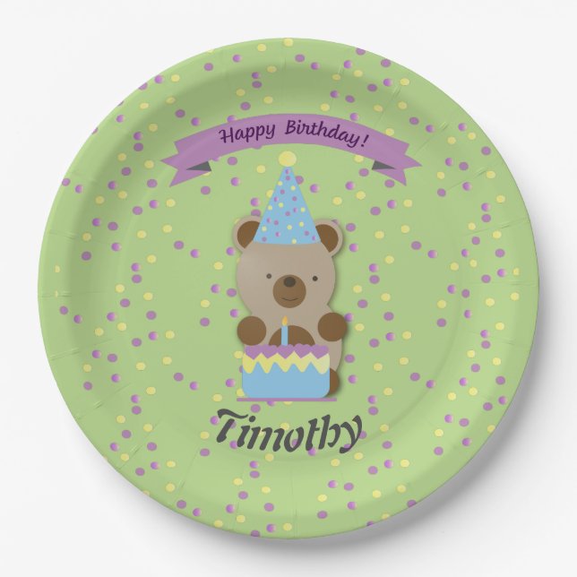 Assiettes En Carton Joyeux Anniversaire Teddy Bear (Devant)