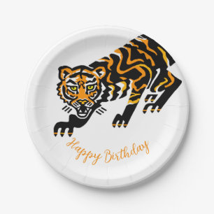 Assiettes En Carton Joyeux anniversaire - TIGER- animaux sauvages Plaq