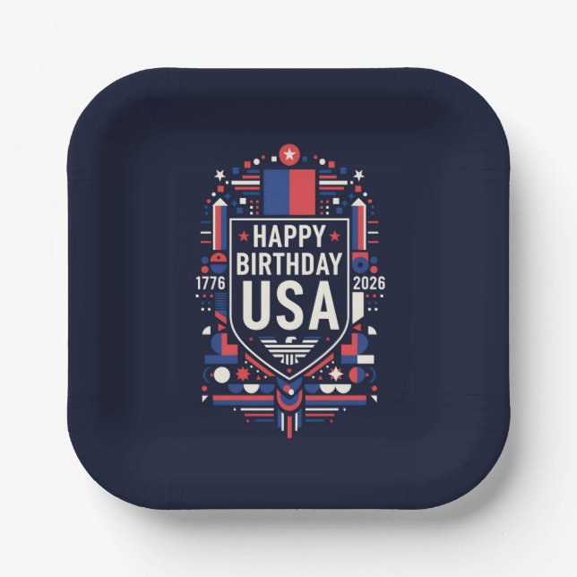 Assiettes En Carton Joyeux anniversaire USA 250 (Recto)