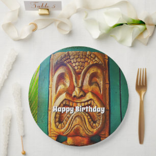 Assiettes En Carton Joyeux anniversaire vintage rétro bois tiki visage