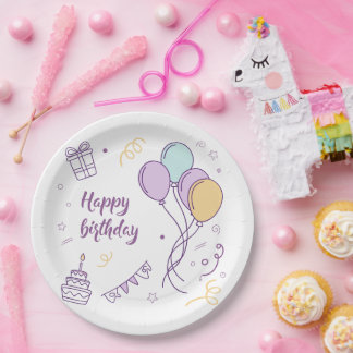Assiettes En Carton ✨ Joyeux Anniversaire Wonderland - Pastel Balloon 