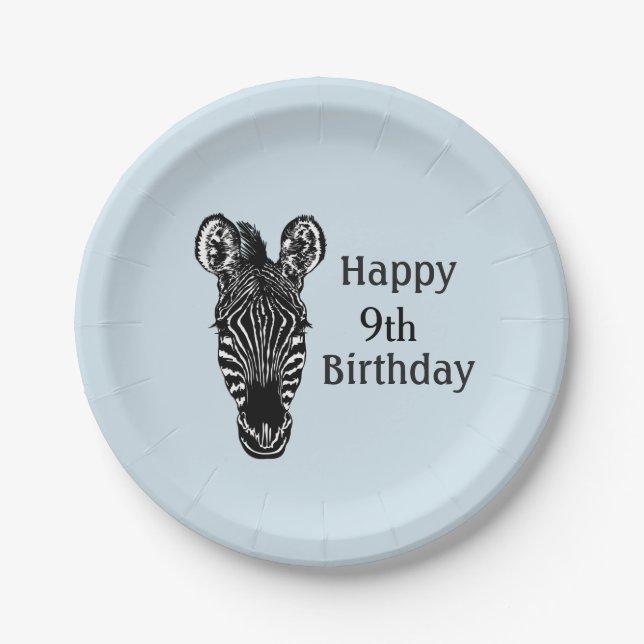 Assiettes En Carton Joyeux anniversaire Zebra w Age pour garçon (Devant)