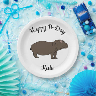Assiettes En Carton Joyeux B-day Hippopotamus Animal Africain