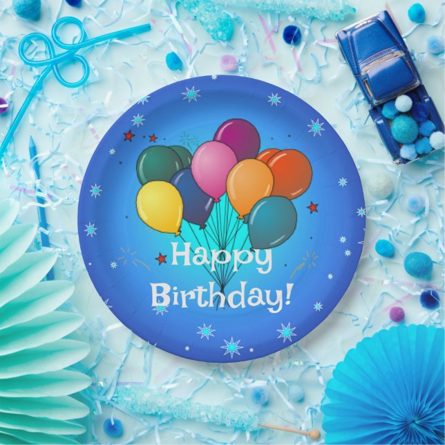 Assiettes En Carton Joyeux ballons de fête d'anniversaire, (Fête)
