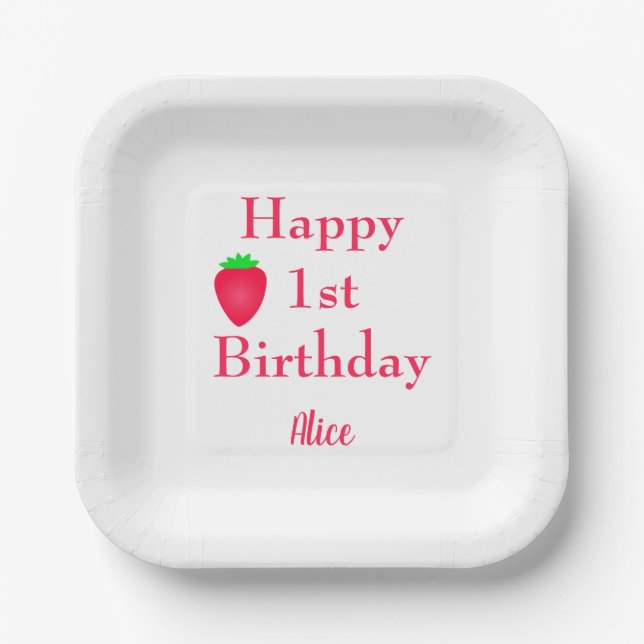 Assiettes En Carton Joyeux Berry Première fraise 1er anniversaire 2024 (Recto)