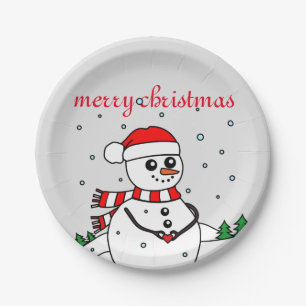 Assiettes En Carton Joyeux bonhomme de neige de Noël