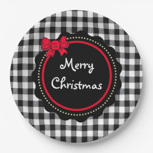 Assiettes En Carton Joyeux Buffalo de Noël Plaid Style Country